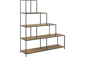 Amazon Basics Libreria con scala a 4 ripiani, Rovere Selvatico, struttura in metallo nero, 33 P x 120 L x 46 H cm(In precedenza marchio Movian)