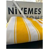 Nivemeshome Branda Balkon Perdesi Kornişli Ve Bağcıklı Fon Perde (Yeni Kumaş Versiyon) Sarı-Beyaz 410 X 210