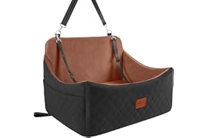 Wooaidagg Dog Car Seat for Medium Sized Dog Up to 55lbs,Super Soft Fabic Pet Car Seat Filling in Memory Foam, Car Dog Bed with Safety Belt Loops,Fully Detachable and Washable (Black/Brown,Large)