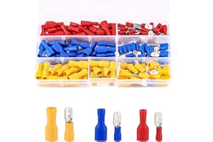 Ewwtrey Connettori Elettrici, 200 Pezzi Morsetti Elettrici Assortiti Isolati Capocorda con Connettori, Connettori Elettrici per Saldatura - Rosso, Giallo, Blu