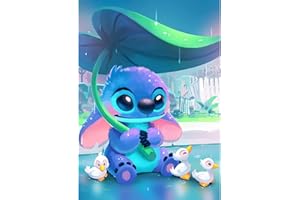 QENSPE 5D Peinture Diamant Adulte, Stitch Diamond Painting Complet Canards Diamant Kit Enfants, DIY Diamant Strass Point de Croix Cristal Painting pour Murale Décoration 30x40cm Bleu