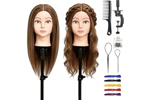 Yofuly 20 tum/50 cm frisörhuvud, 100 % äkta hår övningshuvud, styling träningshuvud, dockhuvud, frisör, mannequinkhuvud med bordsklämma gör-det-själv flätset