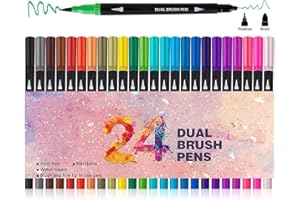 Reaeonat Colouring Pens, 24 Felt Tip Dual Brush Marker Pens for Adult Kids Colouring, Lettering, Drawing, Bullet Journal, Note Taking, Coloured Pens for Adult Colouring Books