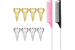TIETOY Hair Parting Tool Set, 2 Pcs Tail Comb and 8 Pcs Finger Ring for Hair Braiding, Metal Pin Tails Comb for Women Girls French Plait Plaiting Tool Hair Extension