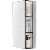 Umbra Cubiko 24x12 in&ccedil; Dikd&ouml;rtgen Siyah Metal Banyo Aynası Depolama Dolabı 3 Raflı