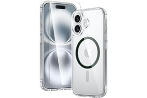 FNTCASE Etui na iPhone 16: przezroczysta magnetyczna ochrona przed upadkiem klasy wojskowej przeciw żółknięciu smukła obudowa - wytrzymała, odporna na wstrząsy ochronna (Przezroczysty-zielony)
