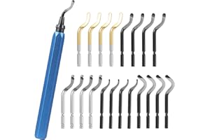 BUCOMTU 360° drehbare Entreibe mit 20 Ersatzklingen, Handentreibe, verschleißfester Klingenkopf aus Schnellarbeitsstahl, rutschfester Aluminiumgriff, geeignet für Metall/Kunststoff/3D Druck