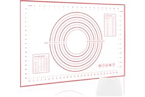 LXUDN Tapis de Cuisson Silicone 90 * 60cm, Antiadhésif, Tapis Silicone Patisserie Avec Marques de Mesure, Plaque Silicone Patisserie Avec Fond Antidérapant(Rouge+3pcs Grattoir)
