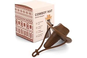 Penitue Tappo per Bottiglia di Vino a Forma di Cappello da Cowboy, Divertente Tappo in Silicone Vino Topper Decorativo Tappo Sughero Champagne Regali per Mantenere Freschi i Vini (Marrone Scuro)