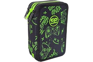 CoolPack XXL Federtasche Federmappe 3-Fach Schulstiftetui, dreifaches Federmäppchen, Federmäppchen für Mädchen, Jungen, Federmäppchen 44-teilig gefüllte Schüleretui 3-stöckig, Game Night