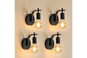 DELIPOP 4 Pack Industrial Wall Lights, Black Metal Wall Lamps, E27 Vintage Wall Sconce Lights, Wall Lighting Fixtures for Living Room, Bedroom, Kitchen, Hallway, Restaurant, Not Included Bulb