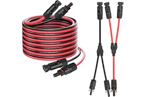 DERUXI 【16FT Solar Cable Kit】 SolarPanels Cable Y Branch Connectors Set, 5M 4mm² PV Panel Extension Cable+2 Pcs 1Y2 Solar Cables 6mm², IP67 Parallel Adapter Type Socket Connector for Home RV PV Panel