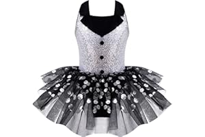 YiZYiF Ragazze Costume del Vestito Paillettes Vestito da Balletto Bambina Body da Danza Ginnastica Abiti da Danza Leotards Senza Manica Dancewear