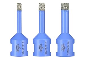 Diamond Tile Drill Bits 6/8/10mm 3Pcs Hole Saws with M14 Thread Dry Drilling for Ceramic Porcelain Tile Granite Marble Stone VENJELD