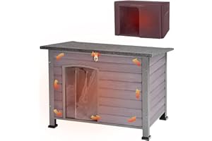 Aivituvin Outdoor Dog House with Insulated Liner, Large Waterproof Dog Kennel for Winter,Unique All-Around Iron Frame (Grey, Large with Liner)