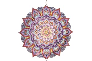 CIM Edelstahl Windspiel - Mandala Kashmir - Ø 200mm - leichtdrehendes Windmobile mit brillanten Farben und feinen Mustern - inklusive Aufhängung - attraktive Raum-, Fenster- und Garten-Dekoration