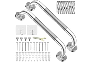 CHAMSUREUK 2 Pack 17inch Grab Bar Rail, 304 Stainless Steel Non-Slip Bathroom Chrome Grab Rail, Non-Slip Disability Auxiliary Handle, Safety Handle for Kitchen Bedroom Bathtub, Shower, Steps, Indoor/Outdoor