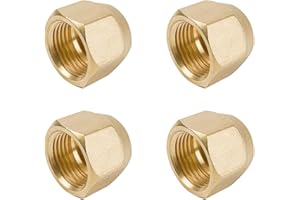 LONGHAO 4 pcs Split Bördelüberwurfmutter,Bördelkappe aus Messing,Messing Bördelmuttern Klimaanlage Teile Anschlüsse,3/8 Zoll für Kältemittelleitung Klimaanlagen,Adapter für HLK-Klimaanlagen (3‘’3/8)