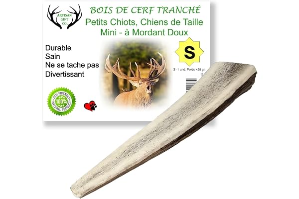 ARTISAN GIFT CO Bois de Cerf Fendu pour Chiens et Chiots, Corne de Cerf Tranché à Mâcher, Mastication Légère, S - 1 Un.