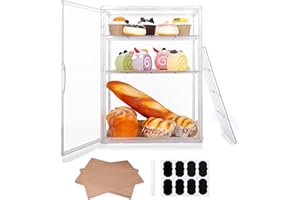 Wuciray Paneras 3 Compartimentos Panera Transparente Grande con 50pcs Papel Horno Etiquetas y Bolígrafo Expositor Bolleria (1#)