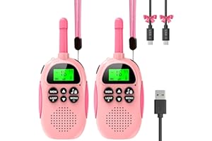 Ushining Talkies Walkies Enfants, VOX Talkie Walkie Rechargeable Enfant, Lampe de Poche LCD Rétro-éclairée, 3 KM pour Aventures Extérieures Camping Randonnée, Cadeau De Noël