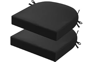 PRIMEPATIO Lot de 2 coussins de chaise d'extérieur imperméables avec rubans pour meubles de jardin, patio, salle à manger - 45 x 45 cm - Noir
