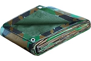 STARPYNG Tarp Cover Waterproof,100g/m²Extra Heavy Duty Poly Tarps Cover Suitable for Reinforced Edges of roofs, Camping, Patios, Swimming Pools, Boats (camouflage, 10'x12'（3 * 3.66M）)