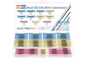 electrapick 135 PCS Heat Shrink Wire Connectors, Waterproof Marine Automotive Grade Terminal Set Electrical Wire Crimp Connector Assortment 10-22 AWG with case