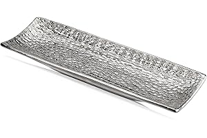 Hollyone 40x13CM Silver Ceramic Tray for Home Decor, Bathroom Vanity Tray, Decorative Candle Plate for Table, Countertop Sink Storage Organizer for Jewelry, Perfume, Cosmetic