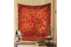 FURNISHFUL FINESSE Tapisserie Arbre de Vie Tenture Murale Trippy Esthétique Tapisserie Décoration d'intérieur pour Salon Chambre Salon Dortoir - Orange - 50" x 60"