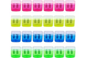 BEKITH Fasmov 24 Stück Doppel Loch Bleistiftspitzer Manueller Handgehaltener Anspitzer Sharpener mit Deckel für Schulbüro Kinder