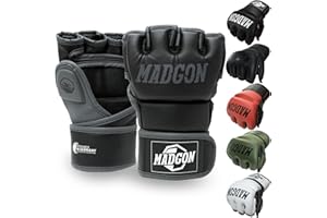 MADGON Guanti MMA con Imbottitura Professionale – Guanti Boxe con Eccellente Supporto per i Polsi – Guanti Palestra Resistenti per Arti Marziali – Sacca Inclusa