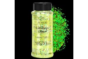 JEMESI Fluorescente Paillettes, 100g Glitter Iridescent, Fluorescente Chunky Glitter Perfetto per Resina Epossidica, Viso, Corpo, Pittura und Artigianato Fai-da-Te - Limone giallo