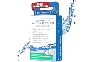 Blue Lake Travel Wasseraufbereitung Trinkwasser (4x30 Tabletten) - Wasserentkeimung & Trinkwasseraufbereitung - Chlordioxid Tabletten - Blackout Notfallrucksack - Notfall Ausrüstung