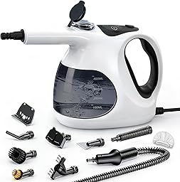 Holilo Pulitore a Vapore Portatile, Calore Istantaneo 5 Secondi, 400 ml Serbatoio Trasparente, Facile Riempire, Solo 0.92 kg, 10 Accessori, Multiuso Pressurizzato Pulitore Steam Cleaner Casa