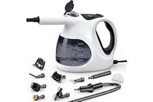 Holilo Pulitore a Vapore Portatile, Calore Istantaneo 5 Secondi, 400 ml Serbatoio Trasparente, Facile Riempire, Solo 0.92 kg, 10 Accessori, Multiuso Pressurizzato Pulitore Steam Cleaner Casa