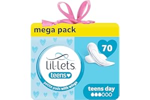Lil-Lets Teens Day Pads X 70, Petite Towels For Girls & Teenagers, With Wings, For Light to Medium Flow, Unscented, Soft & Breathable, First Period Sanitary Towels, 5 Packs of 14 Pads - Bulk Pack