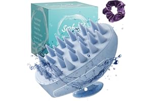 SOFMILD Scalp Massager, Wheat Straw Soft Silicone Shampoo Scrub Brush for Clean, Wet and Dry Hair Head Massager, Reduce Dandruff, Massage Scalp, Promote Hair Growth (Blue)