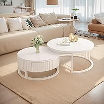 KSFASHZ Beistelltisch Set 2-teilig - Runde Couchtische Marmoroptik Weiß/Gold