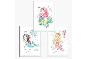 Sunnywall® 3er Set Poster Kinderzimmer - A4 Bilder Babyzimmer Kinderposter | OHNE Bilderrahmen | - Deko Mädchen Junge | (Meerjungfrauen Meereswelt, A4 (21 cm x 29,7 cm))
