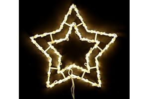 DEGAMO Fensterbild beleuchtet 41cm mit 50 LED, Motiv Stern, mit Saugnapf, Netzbetrieb 230V, Weinachtsdekoration 230V