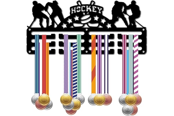 CREATCABIN Soporte Medallas Hockey,Colgador Medallas Deportivas,Estante Competición,Marco Premios,Ganchos Pequeños Hierro,Organizador para Colgar Más 40 Medalla,Jugador,Insignias Pared,29x13cm,Negro