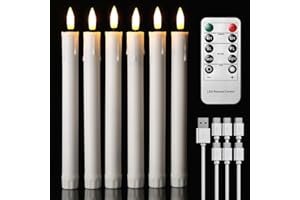 EXTSUD Lot de 6 Bougies Longues LED Vacillantes Sans Flamme avec Télécommande, Bougies de Fenêtre LED Rechargeable 22 CM Blanc, Décoration pour Noël Mariage Fêtes Banquets
