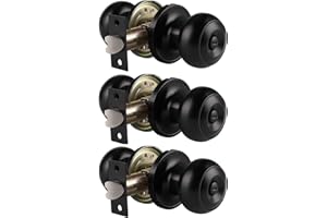 Probrico Black Privacy Door Knobs, Interior Door Knobs, Bathroom/Bedroom Keyless Door Handles, Stainless Steel Door Locks, 3 Pack