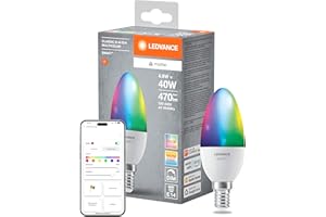 LEDVANCE SMART+ MATTER LED-Lampe, kompatibel mit Google, Alexa, Apple, weiße Frost-Optik, 4,9W, 470lm, E14, Farblicht & Weißlicht, App- oder Sprachsteuerung, bis zu 20.000 Std. Lebensdauer,single pack