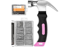 INCLY 620 PCS Small Nails for Hanging Pictures Assortment Kit with 8oz Small Pink Hammer, Claw Hammer with Hardware Nails Assorted Set,310 Wall Nails & 310 Finish Nails for Installing with Case