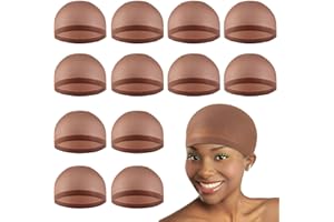 TNSOYCA Parrucca Tappi, 12 Pezzi Rete per Parrucca Donna, Calotte per Parrucche di Nylon per Elasticizzato, marrone scuro