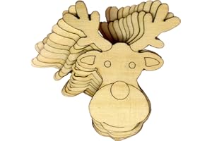 INFINITE CRAFTS DESIGN RESOURCES 10 decorazioni natalizie in legno a forma di testa di renna sorridente, 3 mm, in compensato (4 x 3,6 cm, senza foro)