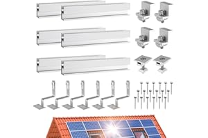 EVJUICION Solar Halterung Ziegeldach Montageset für 2×Solarmodule, 300MM×6pcs Befestigung Photovoltaik Montageschiene Upgraded, Alu Solarpanel Halterung Ziegeldach, Anwendbar Solarmodule Dick 30-35mm