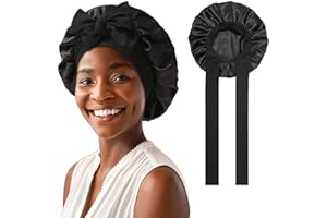 ‎GUGUGO GUGUGO Seidenhaube zum Schlafen, Silk Bonnet, Verstellbare Seidenhaube, Schlafhaube Seide, Schlafmütze Damen, Satin Haube, Satin Haube Schlafen, Silk Sleeping Cap, Schwarz